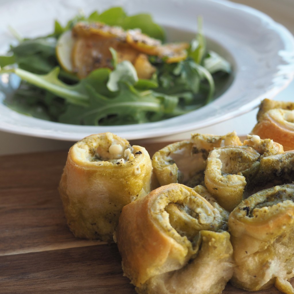 Pesto Croissant Swirls and Arugula&nbsp;Salad