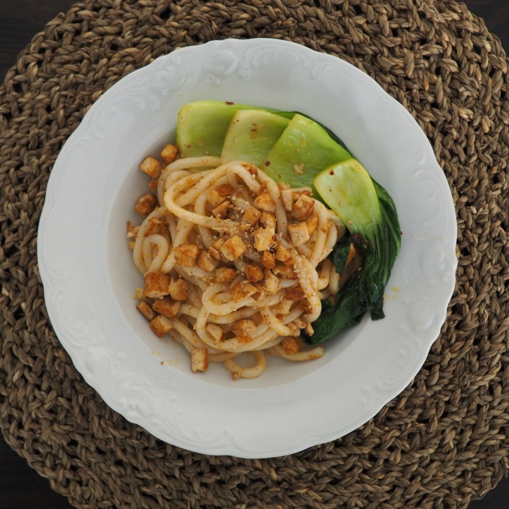 Chili Udon Noodles with Fried Bok Choy and Marimated&nbsp;Tofu