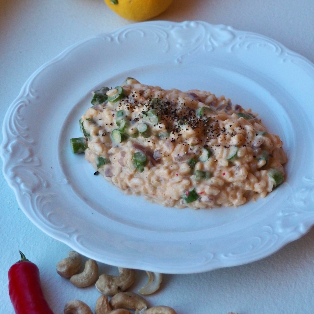 Asparagus Risotto with Cashew-Chili&nbsp;Cream